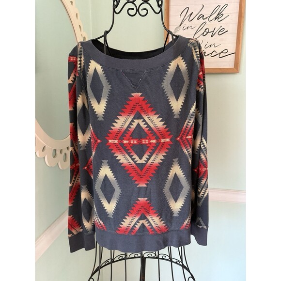 Ralph Lauren Chaps Women's Aztec Southwest Print Thermal Shirt Size PL - Picture 1 of 5